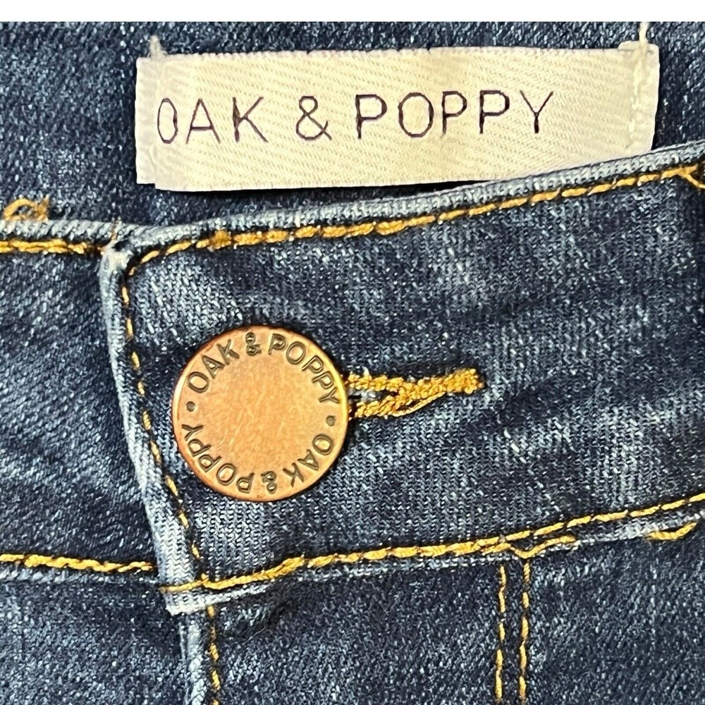 Oak And Poppy Shorts 2 Blue Bermuda Silver Studded‎ 5-Pocket Denim Edgy Casual - Picture 3 of 11